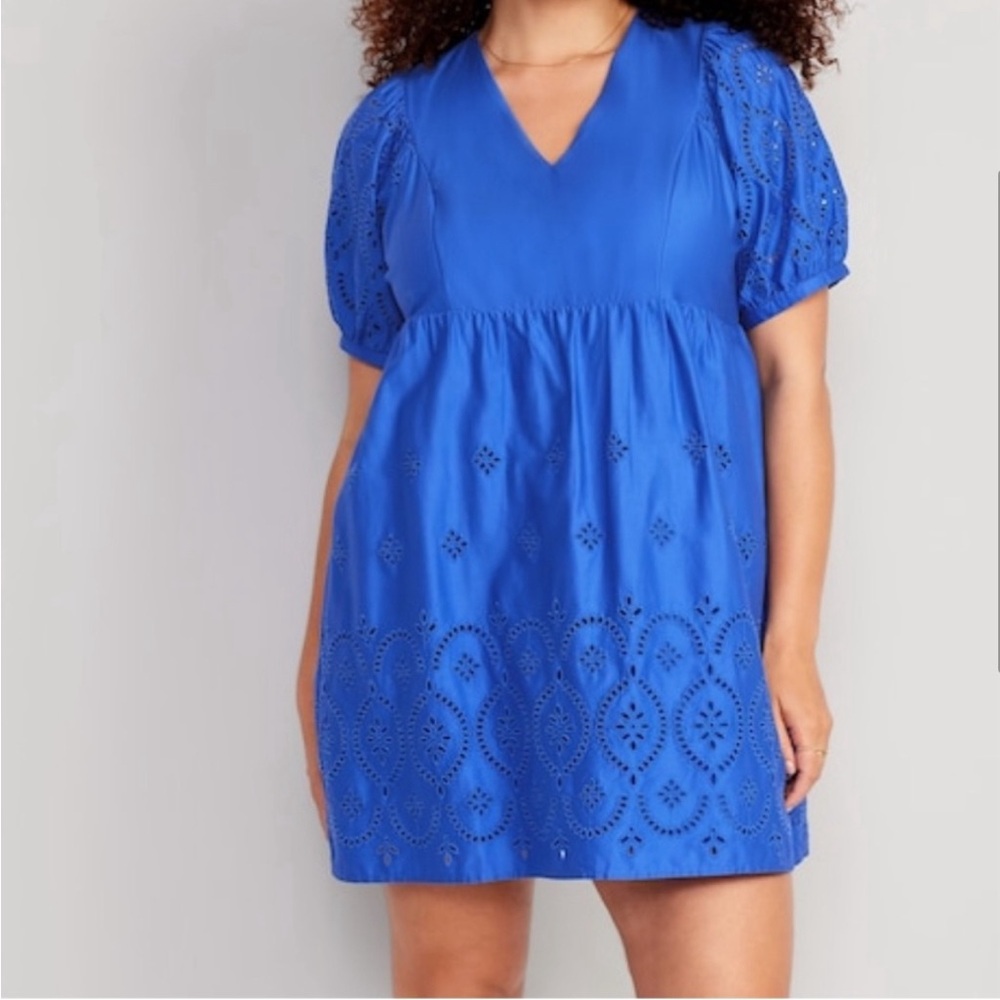Old Navy Blue V-Neck Eyelet Mini Dress NWT size Large